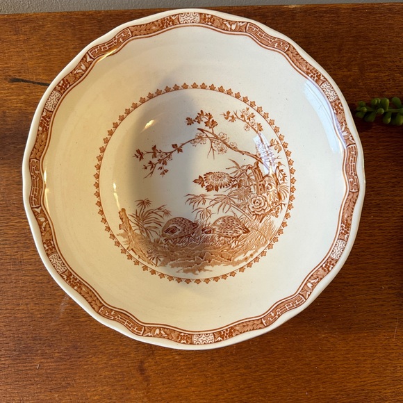 8 in Round Serving Bowl Furnivals 1913 Brown Quail Made in England - Picture 2 of 8